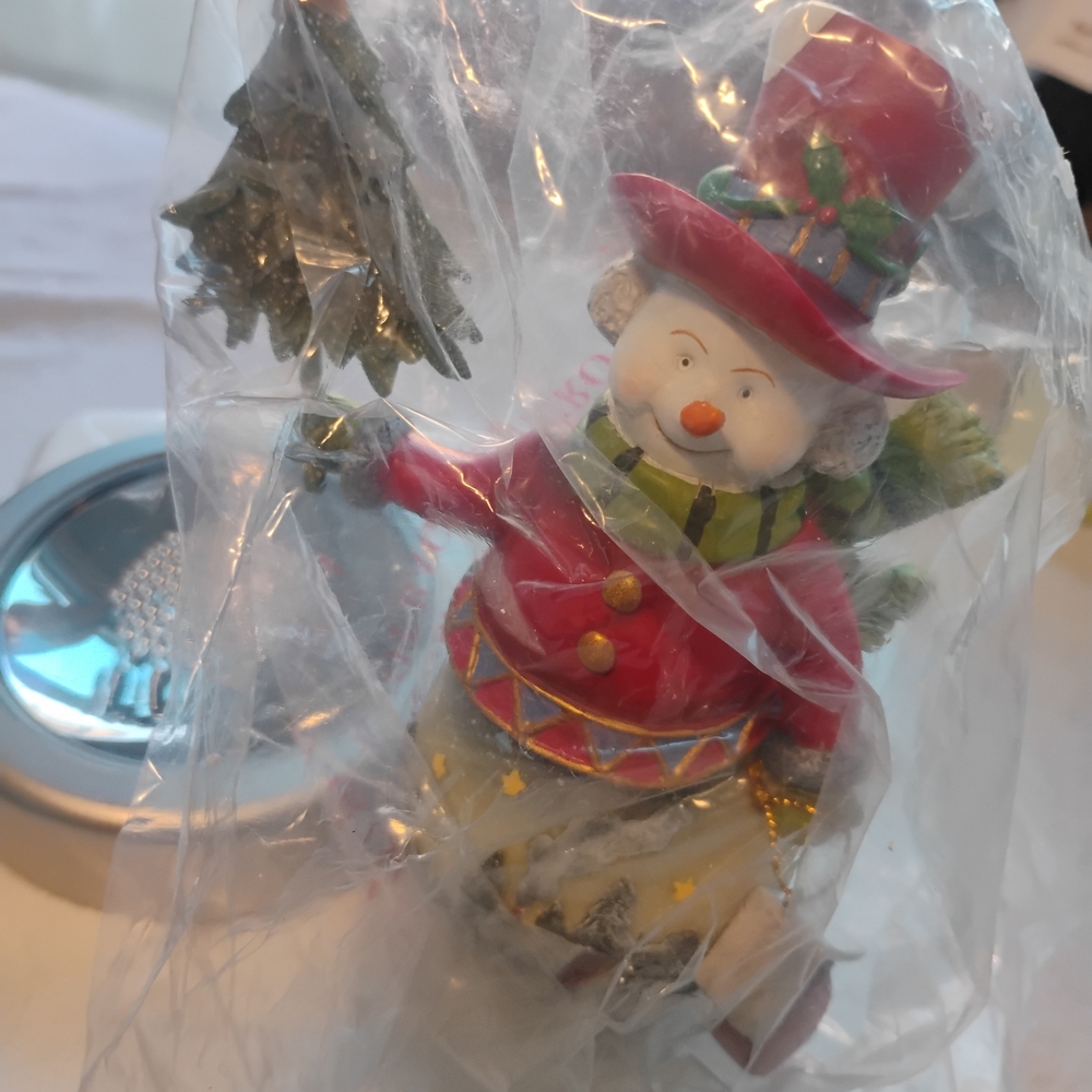 Jolly Snowman Ornament with Red and Green Details